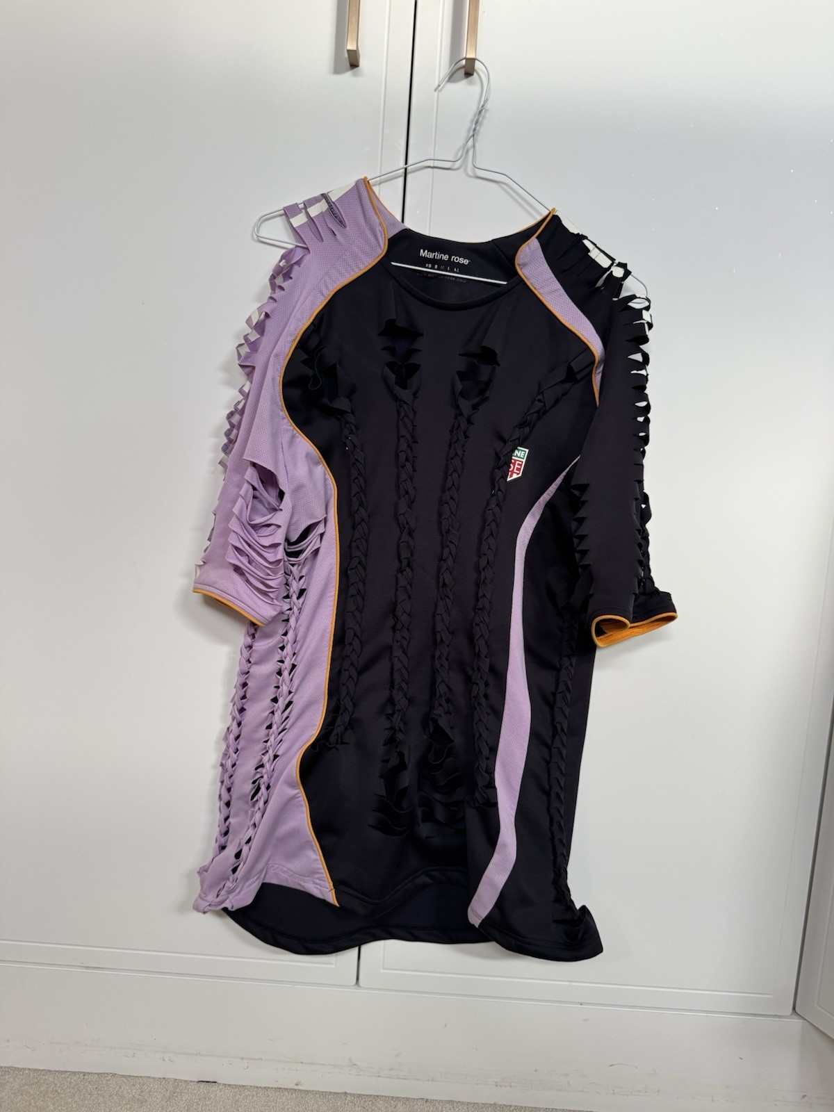 Martine Rose Unisex Jersey T Shirt Distressed Size Medium Black & Purple