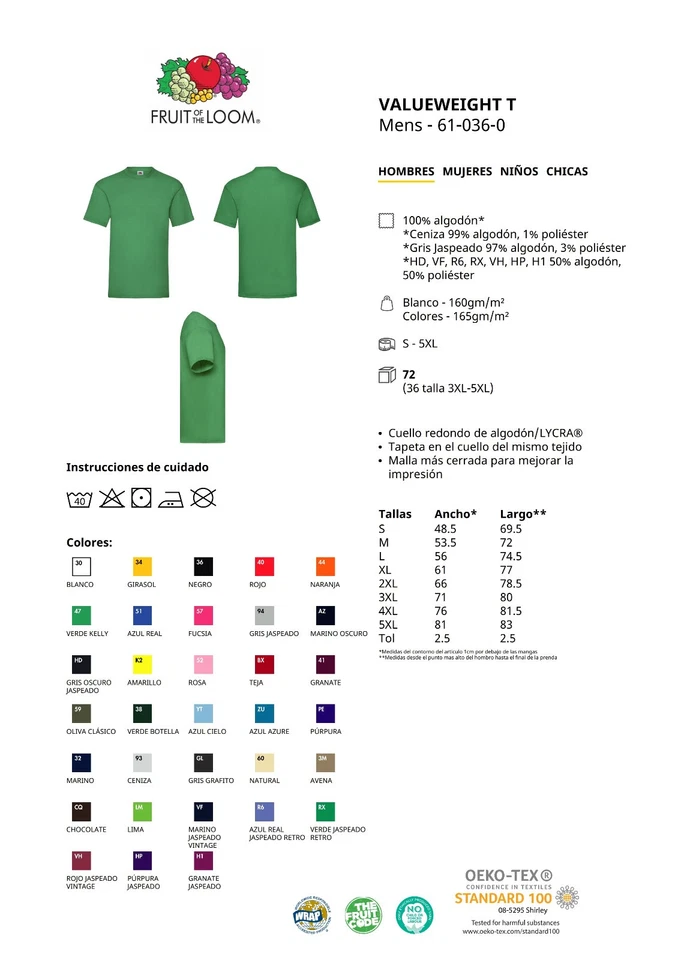 5 Pack Camisetas surtido FRUIT OF THE LOOM Valueweight - Imagen 2 de 2
