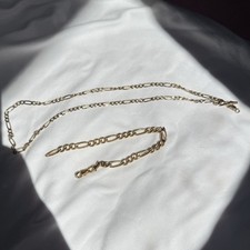 Solid 9ct Yellow Gold Figaro Chain Necklace & Bracelet Set 375 Italy Suite