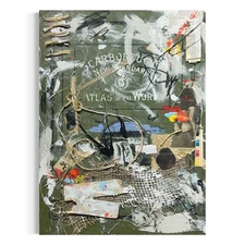 Original Mixed Media Abstract Art Collage 10x13 "1910 Scarborough Atlas Cover"