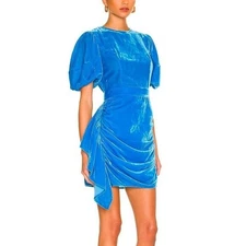 NEW $495 RHODE PIA VELVET SHIRRED MINI DRESS IN SAPPHIRE SIZE M