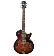 Jazz Solid Hollow Body Electric Guitar, Tobacco Sunburst