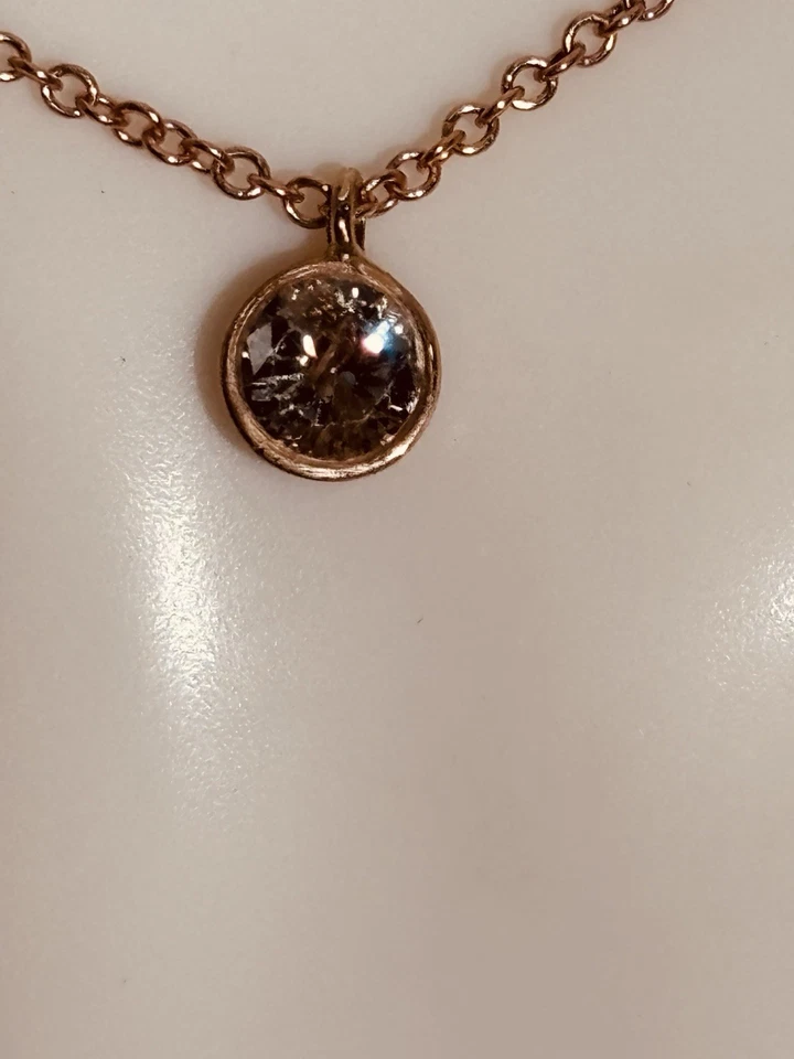 "Collar de diamantes joyería fina 14k natural 20 puntos oro rosa 16""ch bisel solitario" Foto 2 de 4