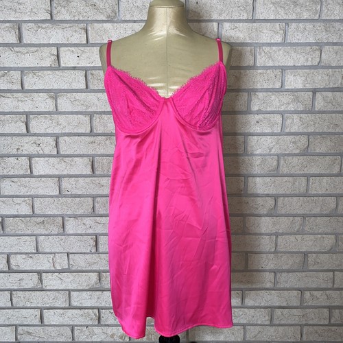 Auden Intimates Hot Pink Opaque Floral Lace Underwire Slip Dress Size Medium