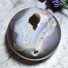 Black Flower Agate Sphere with Druzy
