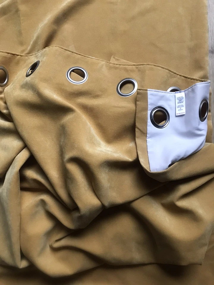 Next Pair Of Yellow Ochre Velvet Eyelet Curtains Lined 46” W X 54” L - Image 2 of 4