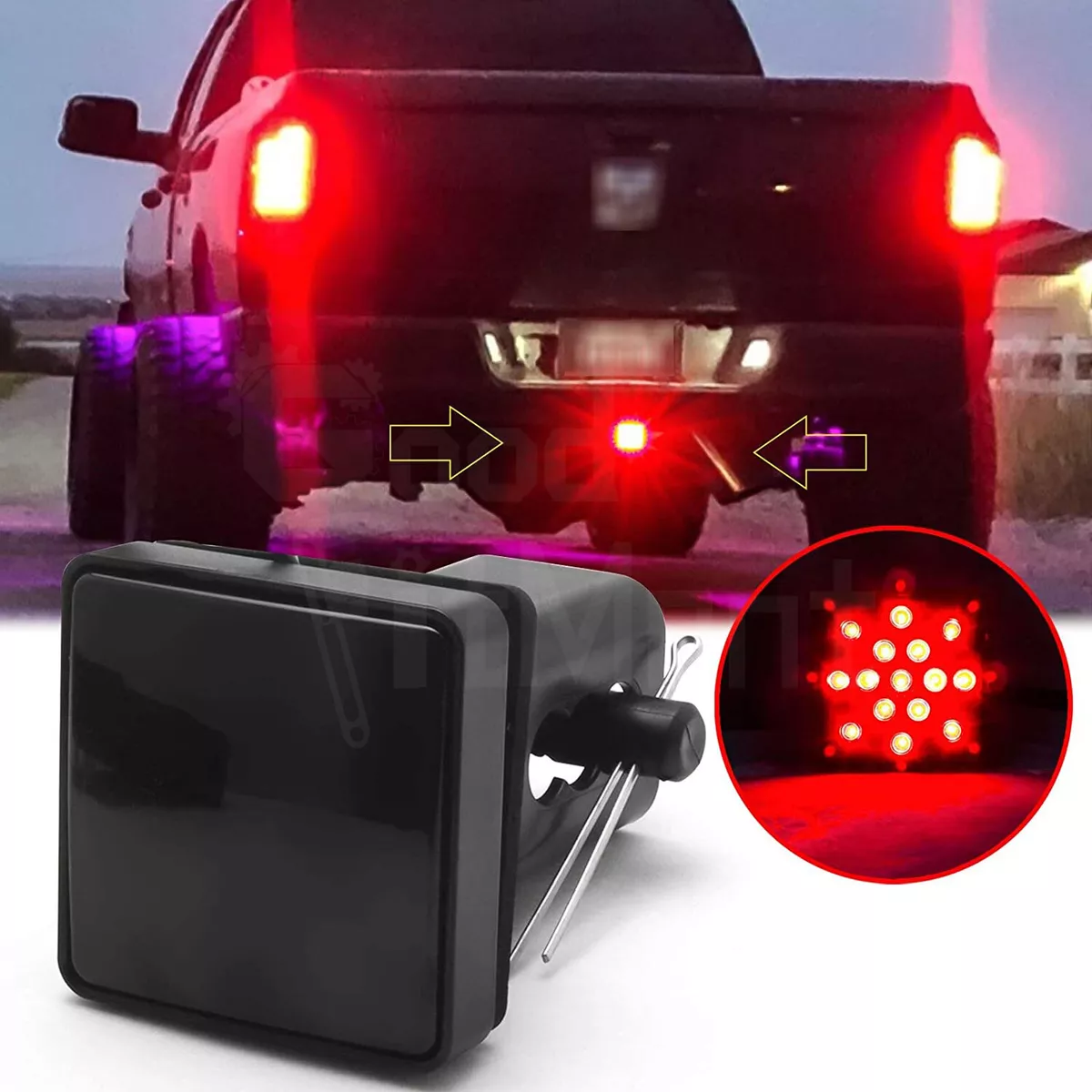 Smoked Lens 15 LED Tail Brake Light Trailer Hitch Cover Towing