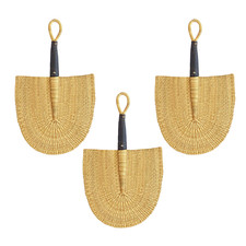 Woven Wall Hand Fans Ghana African Hand Fans Natural Color Set of 3