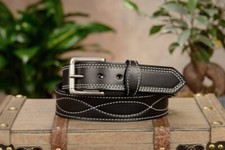 Black Figure 8 Stitche luxyara Leather Belt Quality Handcrafted