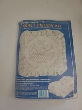 NEW Vogart Crafts Quilt Pillow Kit Colonial Basket Embroidery Lace Ruffles 15x15