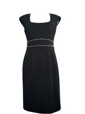 MAGGY LONDON BLACK SHEATH STYLE PONTE' KNIT DRESS Studded Accents SIZE 6 EUC!