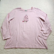 CJ Banks Long Sleeve Top 2XL Pink Merry Christmas Tree Holiday Embroidered