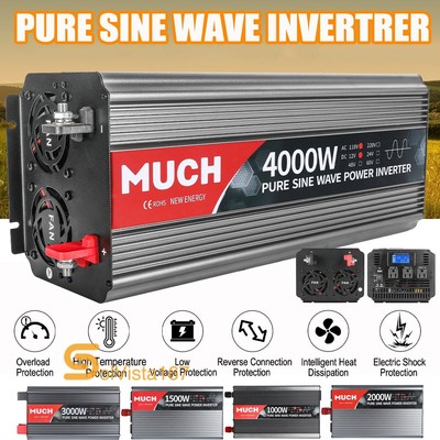 4000W LCD Car Power Inverter DC 12V To AC 110V Pure Sine Wave Solar Converter US