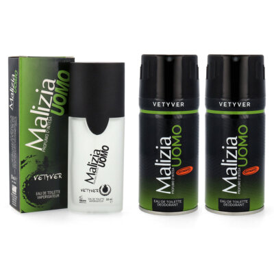 Malizia Uomo VETYVER 1x Parfüm Eau de Toilette 50ml+ 2x DEO geschenkset Vetiver