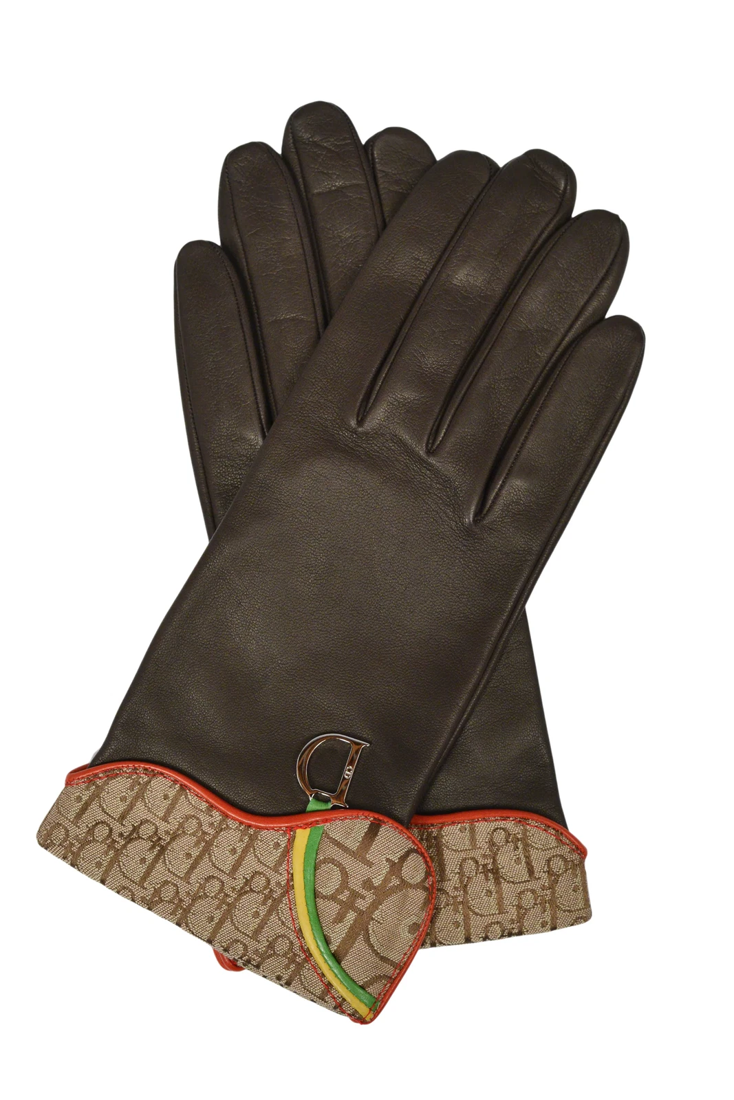 GANTS VINTAGE DIOR PAR JOHN GALLIANO CUIR MARRON IMPRIMÉ « RASTA »