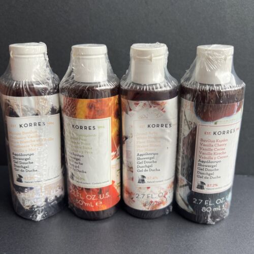 Lot of 4 Korres Shower Gel 2.7 fl oz- ALL DIFFERENT, SEALED! As Pictured