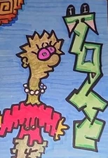 Original Graffiti Lisa Simpson Snake Bite Low Brow Art Red Dress Pearls Handmade