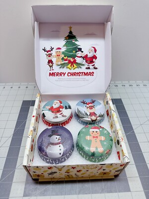 SCENTED CANDLE  Christmas Themed 4 Decorative Tins Boxed Gift Set Vegetable Wax
