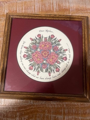 Framed ''Dear Mother'' Floral Poem Print by P. Brown Wood Frame Red Mat