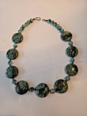 African Jade/Verdict Necklace Large Flat Disk Beads & Adventurine Rounds 20.5''