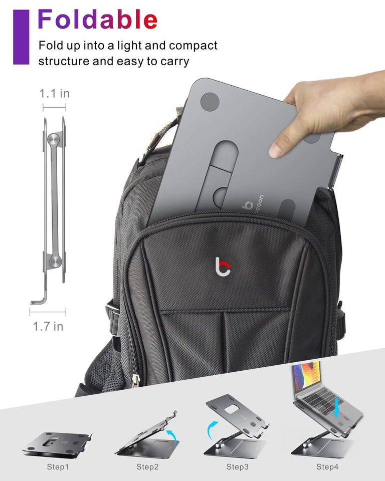 Supporto Portatile Regolabile Alluminio Supporto Notebook Pieghevole Portatile - Grigio - Immagine 4 di 4