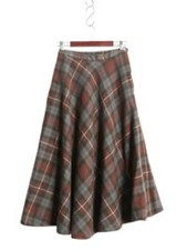 RALPH LAUREN 100 Pure Wool A-Line Plaid Maxi Long Skirt Size 10 Brown Vintage