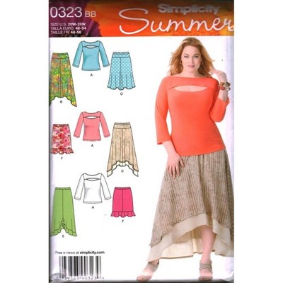 Simplicity 0323 BB Plus Size Sewing Pattern Misses Tops Skirts 20W-28W Summer