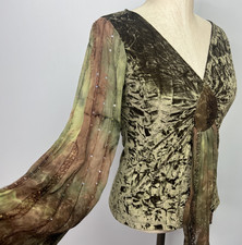 VTG Y2K Crushed Velvet Fairycore Whimsigoth Bell Sleeve Romantic Top Sz 40 M