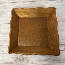 VTG Price Import Square Wood Scallop Tray Napkin Holder Table Decor 70s Japan