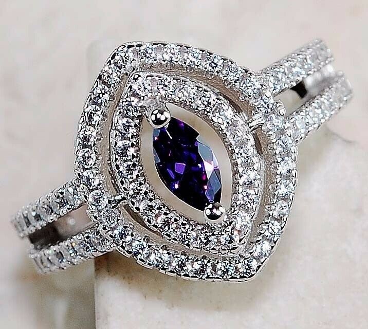 2CT  Amethyst 925 Solid Sterling Silver Ring Sz 8 &5-3