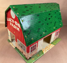 NICE - Vintage Lazy-Day Farm Marx Tin Metal Litho Toy Barn - Clean