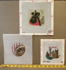 Lot of 3 Hand Painted Needlepoint Canvases Multicolor 18  13 ct xmas ornament