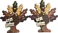Glitzhome Burlap Wooden Rustic Turkey Give Thanks Decor Set Door Wall hanger
