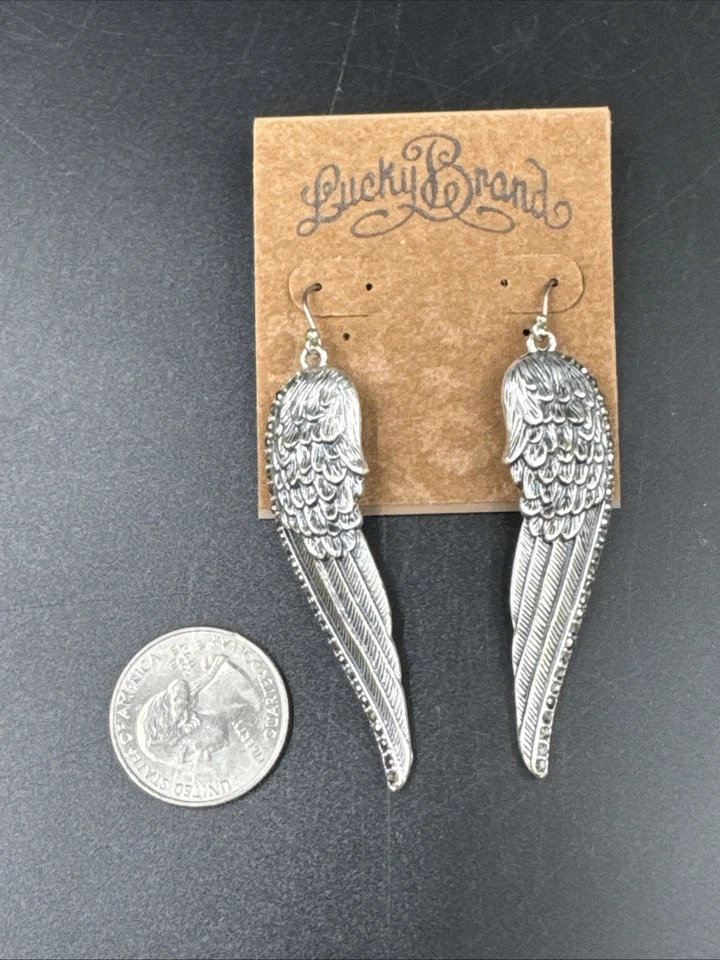Marca de la suerte! Pendientes alas de ángel tono plata regalo mujer joyas piedras Foto 2 de 3