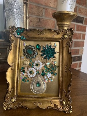 Vintage and Contemporary jewelry art framed Floral