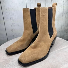 Matisse Ellis Womens Suede Natural Chelsea Ankle Boots Tan Size 10M Block Heel