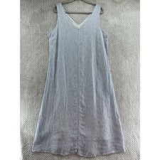 Talbots Maxi Dress 14 White Blue Striped Linen VNeck Nautical Beach Cruise Lined