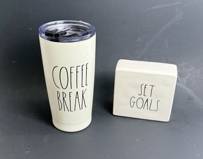 #ad Rae Dunn Bundle Coffee Break Travel Coffee Mug Tumbler Insulated 17oz amp; Set Goal $24.99