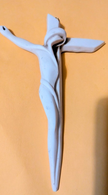 Vintage Modernist Wall Hanging of Jesus on Cross ~ Resin? 