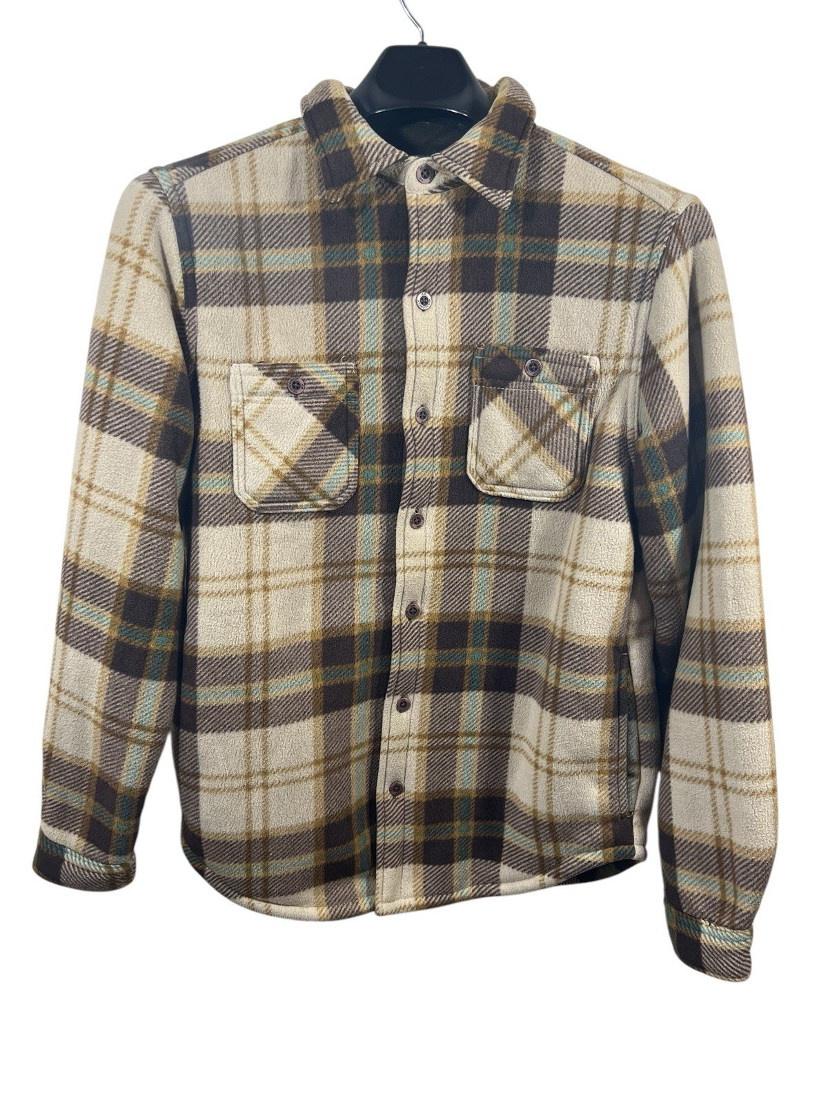 WP Weatherproof Shacket Mens S  Brown Plaid Button Up Sherpa Lined Pockets