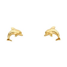 NEW 14K YELLOW GOLD SMALL DOLPHIN POST EARRINGS