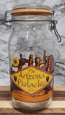 Vtg Large Glass Storage Jar The Arizona Pistachio Co Southwest Clear FlipTop Lid