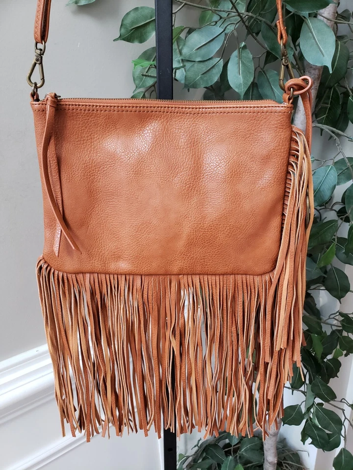 Bandolera Carlos Santana Mujer Marrón Poliuretano Forrado Flecos Correa para el Hombro Foto 2 de 4