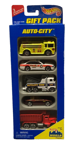 1996 Hot Wheels Auto-City 5 Fahrzeug Geschenkpaket Mattel World Spielsets Neu im Karton