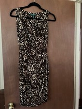 Ralph Lauren Sleeveless Dress Size 2P Brown and gold Side Shirring waist