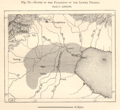 Pechili flood plain. Pei Ho (Hai) river. Tianjin Beijing China sketch map 1885