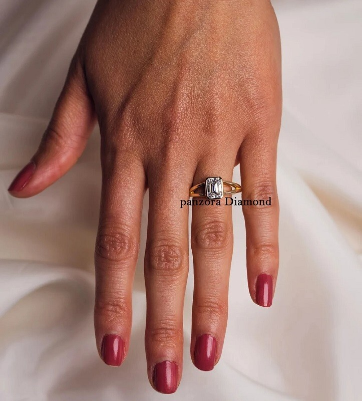 1.75 CT Bezel Set Emerald Cut Moissanite Split Band Solitaire ...