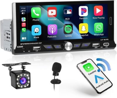 6.9'' 1 Din Autoradio Android Auto Apple Carplay RDS FM BT USB TYPE-C Mit Kamera