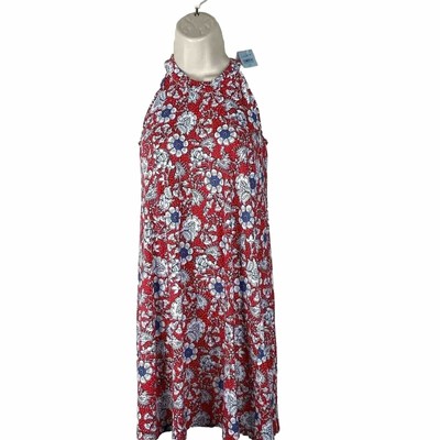 Loft Outlet Swing Dress Sz XSP Red Floral Halter Sleeveless NWT Cottagecore