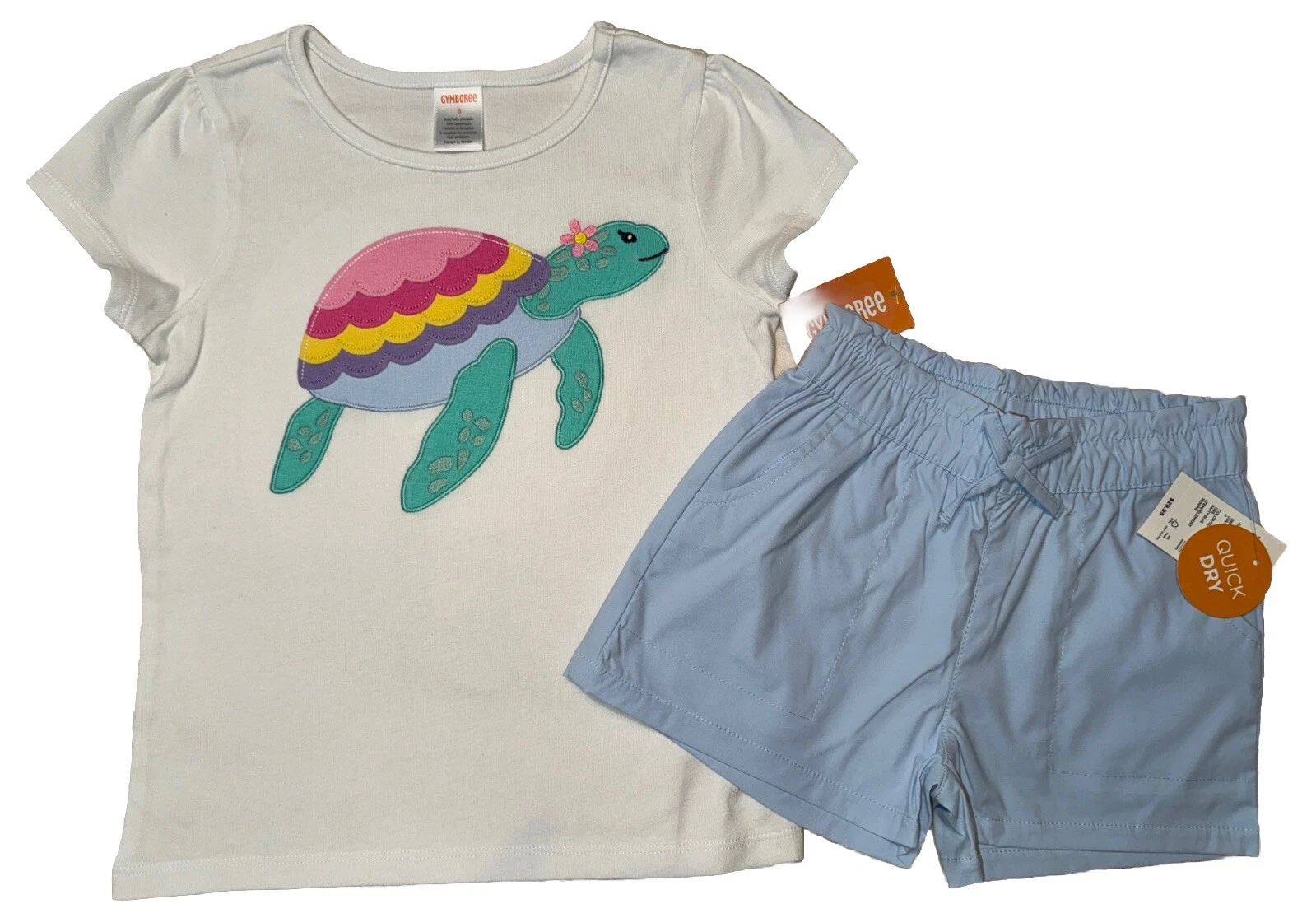 Gymboree girls size 6 white turtle t-shirt blue quick dry pull on shorts new